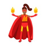 Young black woman in classic red superhero costume with fire in her hands Illustration vector illustration Young black woman in classic red superhero costume with fire in her hands Illustration vector illustration