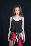 Young blonde girl with long straight hair with black top tank to stock photo Young blonde girl with long straight hair with black top tank to stock photo