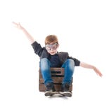 Young Boy Pilot Flying A Wood Box Royalty Free Stock Photo