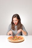 Young brunette having Italian food. stock photos Young brunette having Italian food. stock photos