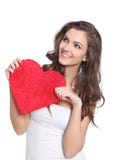 Young Brunette Holding A Big Love Sign Stock Images