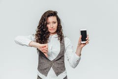 Young business lady with beautiful curly hair on a white background royalty free stock images Young business lady with beautiful curly hair on a white background royalty free stock images