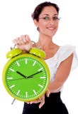 Young Business Woman Showing A Green Color Clock Royalty Free Stock Photo
