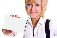 Young Business Woman With Business Card Stock Image