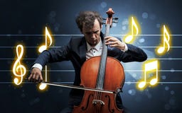 Young cellist with music sheet stock image Young cellist with music sheet stock image
