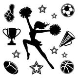 Young Cheerleader With Associated Icons Stock Images