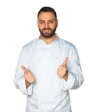 Young chef on white background. Well done concept. stock photography Young chef on white background. Well done concept. stock photography