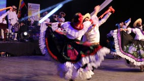 Young Colombian dancers in traditional costume