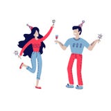 Young couple celebrating avatars characters. Group of happy, joyful people celebrating holiday, event. Man, woman characters in royalty free illustration Young couple celebrating avatars characters. Group of happy, joyful people celebrating holiday, event. Man, woman characters in royalty free illustration