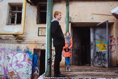 Young couple in love, hugging in the old part of town stock photography Young couple in love, hugging in the old part of town stock photography
