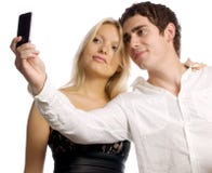 Young Couple With Mobile Telephone Royalty Free Stock Photography