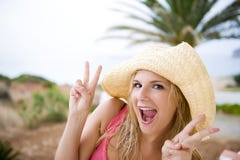 Young Crazy Summer Woman Having Fun Stock Photo