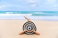Young fashion woman relax on the beach. Happy island lifestyle. stock photos Young fashion woman relax on the beach. Happy island lifestyle. stock photos