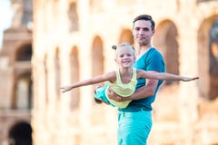 Young father and little girl background Colosseum, Rome, Italy royalty free stock photo Young father and little girl background Colosseum, Rome, Italy royalty free stock photo