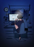 Young freelancer woman sitting at computer in dark room and working during night time. Student preparing for examination. At home. Concept of overnight work Stock Photography Young freelancer woman sitting at computer in dark room and working during night time. Student preparing for examination. At home. Concept of overnight work Stock Photography