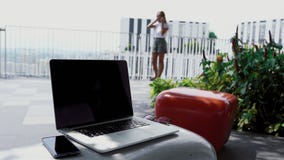 A young girl is arguing with an employer stock footage A young girl is arguing with an employer stock footage
