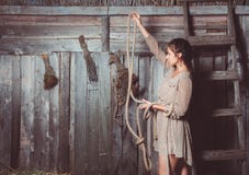 Young girl in the barn royalty free stock image Young girl in the barn royalty free stock image