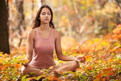 Young Girl Meditating In Autumn Park Stock Photography Young Girl Meditating In Autumn Park Stock Photography