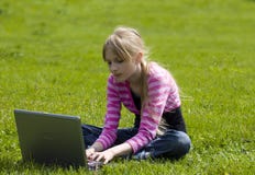 Young Girl To Use Notebook Royalty Free Stock Photography Young Girl To Use Notebook Royalty Free Stock Photography