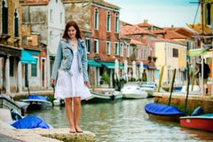 Young Girl Walking Streets Of Murano Stock Images