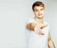 Young Handsome Teenage Hipster Guy Posing Emotional, Happy Smili Stock Images