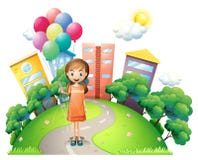 A young lady in the middle of the road with balloons vector illustration A young lady in the middle of the road with balloons vector illustration
