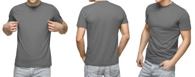 Download Young Male In Blank Gray T-shirt, Front And Back View, Isolated White Background . Design Men ...