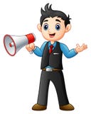 Young man cartoon holding a megaphone stock illustration Young man cartoon holding a megaphone stock illustration