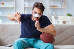 Young man defeated in sports game suffered loss with broken blee stock photos Young man defeated in sports game suffered loss with broken blee stock photos