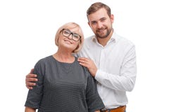 Young man and his profesor woman on a white background stock photography Young man and his profesor woman on a white background stock photography