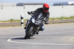 Young Man Riding Motorcycle In Asphalt Road Curve Use For Male A Royalty Free Stock Photos