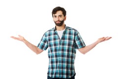 Young man showing something in hands. royalty free stock photography Young man showing something in hands. royalty free stock photography