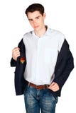 Young Man Takes Off His Jacket Stock Image