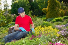 Young man working in garden
