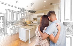 Young Military Couple Inside Custom Kitchen And Design Drawing C Royalty Free Stock Images Young Military Couple Inside Custom Kitchen And Design Drawing C Royalty Free Stock Images