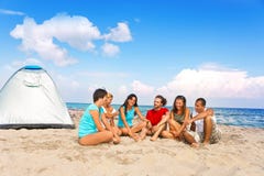Young People Camping On Beach Royalty Free Stock Image Young People Camping On Beach Royalty Free Stock Image