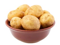 Young Potatoes In A Clay Bowl Stock Image