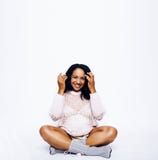 Young pretty african american woman pregnant happy smiling, posi royalty free stock images Young pretty african american woman pregnant happy smiling, posi royalty free stock images