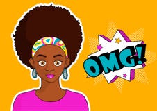 Young pretty black girl woman in pop art syle omg Royalty Free Stock Photography Young pretty black girl woman in pop art syle omg Royalty Free Stock Photography