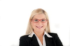 Young Smiling Business Woman In Red Glasses Stock Photo