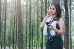 Young sport woman lifestyle using smart phone after running Stock Image Young sport woman lifestyle using smart phone after running Stock Image
