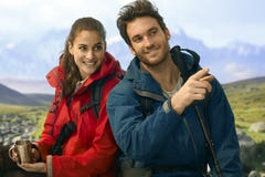 Young trekkers taking rest stock image Young trekkers taking rest stock image