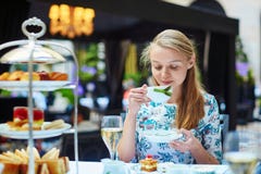 Young Woman At The Afternoon Tea Ceremony Stock Images Young Woman At The Afternoon Tea Ceremony Stock Images