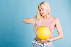 Young woman with a basket ball royalty free stock images Young woman with a basket ball royalty free stock images
