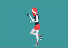 Young woman with a cup of coffee doing something stock illustration Young woman with a cup of coffee doing something stock illustration