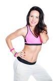Young woman dancing isolated on white background. Happy cheerful female enjoying fitness stock image Young woman dancing isolated on white background. Happy cheerful female enjoying fitness stock image