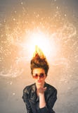 Young woman with energetic exploding red hair royalty free stock photos Young woman with energetic exploding red hair royalty free stock photos
