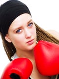 Young woman fighter with boxing gloves over white Royalty Free Stock Image Young woman fighter with boxing gloves over white Royalty Free Stock Image