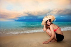 Young Woman Having Fun At Beach Royalty Free Stock Images