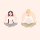Young woman and man couple meditating with crossed legs. Relaxation, isolated people illustration. Stock Images Young woman and man couple meditating with crossed legs. Relaxation, isolated people illustration. Stock Images